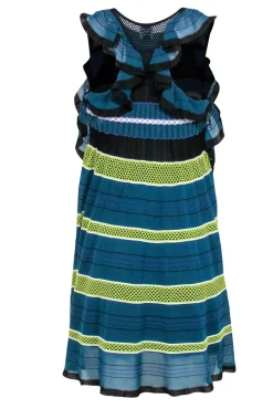 Missoni - Teal & Yellow Knit Sleeveless Dress w/ Black Trim Sz 0