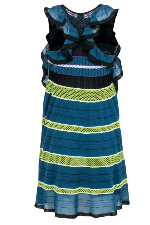 Missoni - Teal & Yellow Knit Sleeveless Dress w/ Black Trim Sz 0