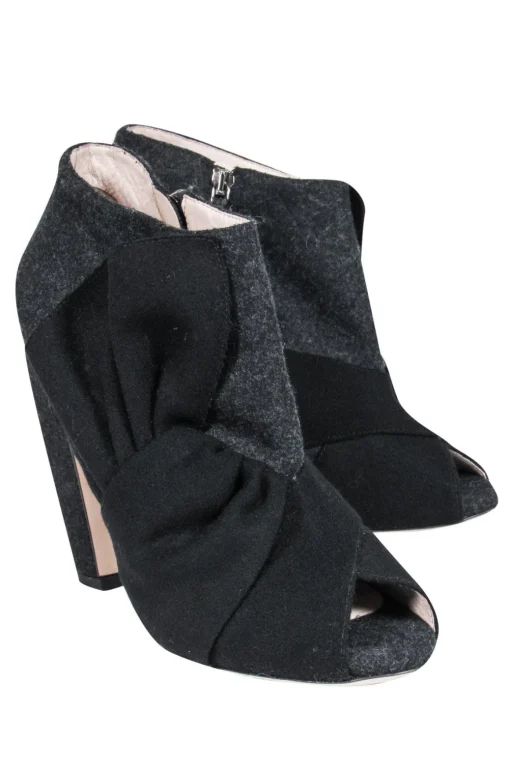 Miu Miu - Dark Grey Wool Open Toe Ankle Booties Sz 10