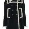 Miu Miu - Navy Ribbed Double Breasted Coat w/ Faux Sherpa Trim Sz 4