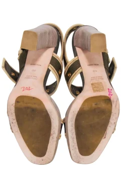 Miu Miu - Olive Green Canvas w/ Purple Glitter Strap Open Toe Pumps Sz 10