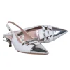 Miu Miu - White & Silver Pointed Toe Slingback Kitten Heels w/ Bows Sz 8.5