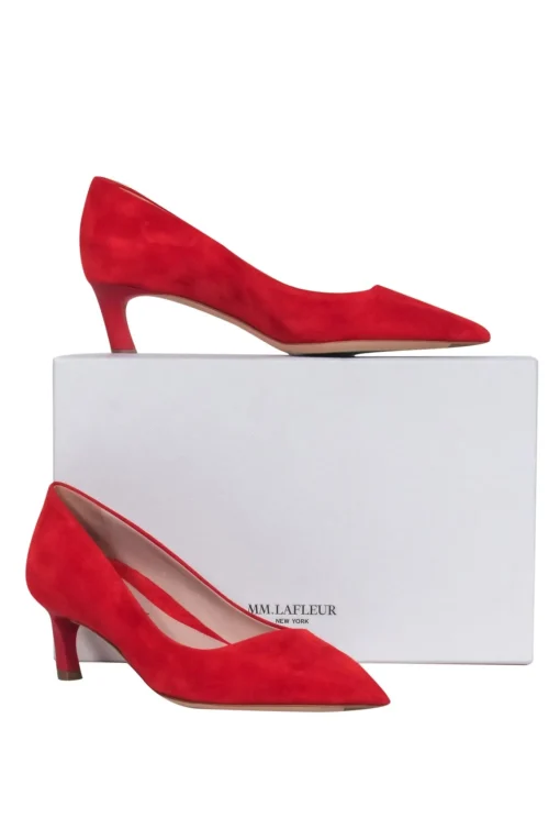 M.M.LaFleur - Red Suede Pointed Toe Kitten Heels Sz 6