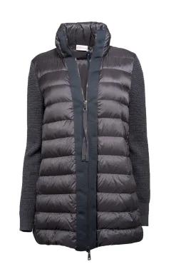 Moncler - Grey Puffer Knit Sleeve Coat Sz M