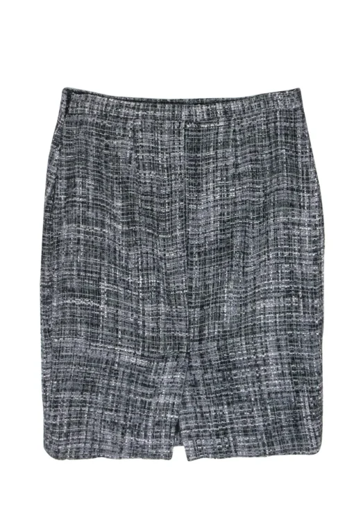 Moschino - Grey Metallic Tweed Pencil Skirt Sz 10