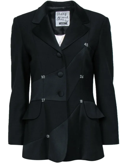 Moschino Cheap & Chic - Black Numbered Rhinestone Button-Front Blazer Sz 8