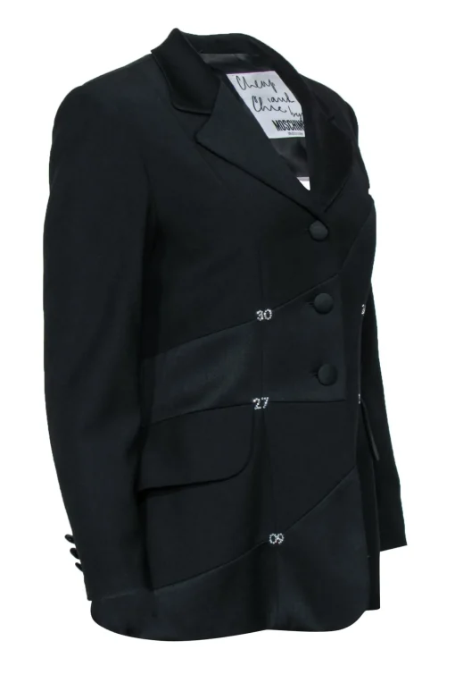 Moschino Cheap & Chic - Black Numbered Rhinestone Button-Front Blazer Sz 8