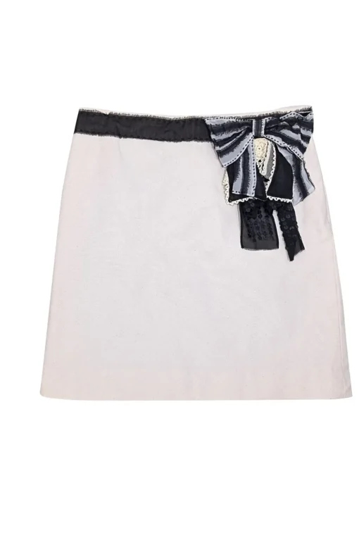 Moschino Cheap & Chic - Ivory Cotton Blend Bow Waist Skirt Sz 8
