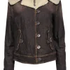 Moschino Jeans - Brown Faux Sherpa Lined Denim Jacket w/ Jeweled Logo Embellishment Sz 14