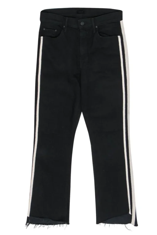 MOTHER - Black Cropped Straight Leg Jeans w/ White Stripes Sz 28