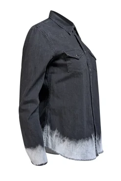 MOTHER - Black Denim Button Up Shirt w/ Acid Washed Raw Hem Sz M