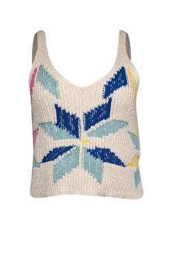 MOTHER - Cream w/ Multicolor Pinwheel Intarsia Knit Top Sz S