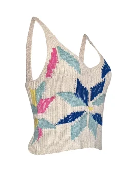 MOTHER - Cream w/ Multicolor Pinwheel Intarsia Knit Top Sz S