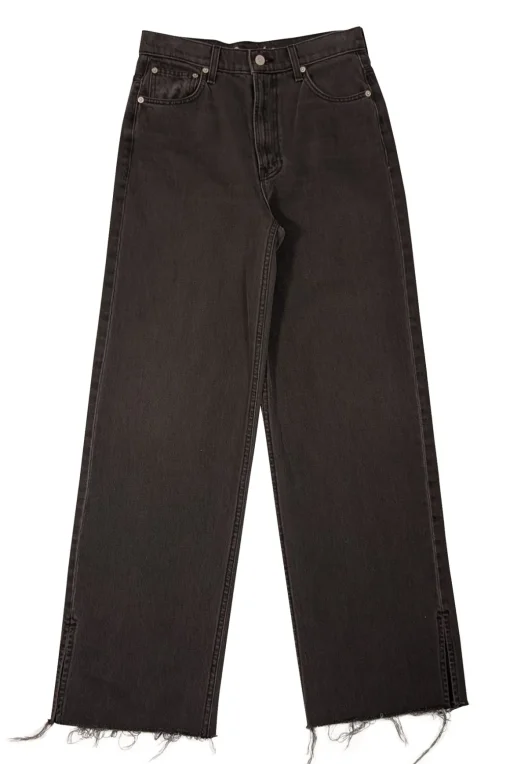 MOTHER - Faded Black Wash Frayed Hem Straight Leg Jeans Sz 00