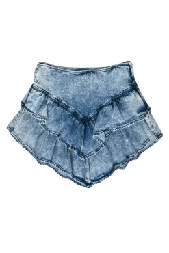 MOTHER - Light Acid Wash Tiered Scarf Hem Denim Miniskirt Sz 24