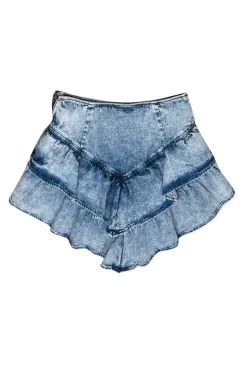 MOTHER - Light Acid Wash Tiered Scarf Hem Denim Miniskirt Sz 24