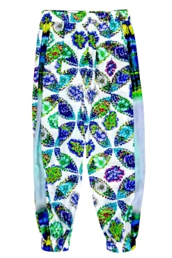 MSGM - White & Green Floral Print Silk Joggers Sz S
