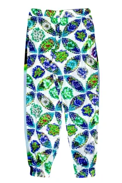 MSGM - White & Green Floral Print Silk Joggers Sz S