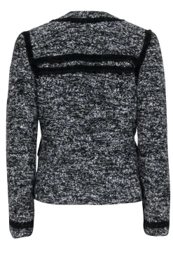 Nanette Lepore - Black & Grey Boucle Tweed Blazer w/ Black Rope Trim Sz 6