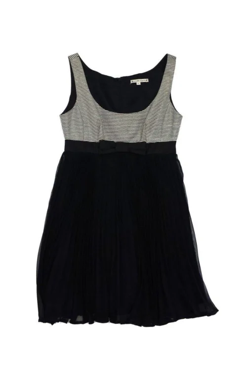 Nanette Lepore - Black & White Striped Pleated Skirt Dress Sz 4