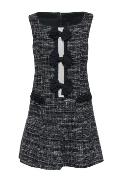 Nanette Lepore - Black & White Tweed Drop Waist Dress w/ Bows Sz 4