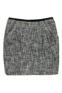Nanette Lepore - Black & White Woven Tweed Pocket Skirt Sz 2