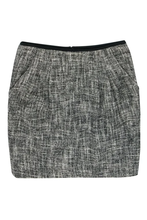 Nanette Lepore - Black & White Woven Tweed Pocket Skirt Sz 2