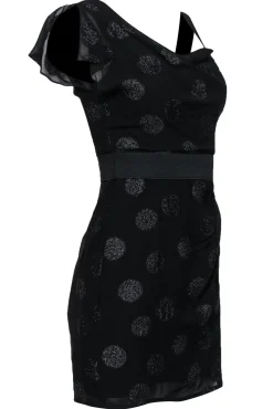 Nanette Lepore - Black Metallic Polka Dot Ruffled Sleeve Sheath Dress Sz 0