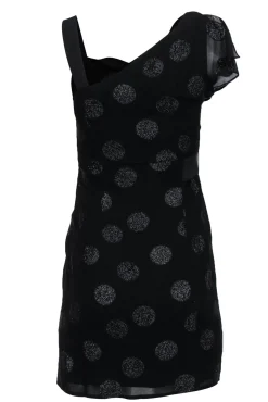 Nanette Lepore - Black Metallic Polka Dot Ruffled Sleeve Sheath Dress Sz 0