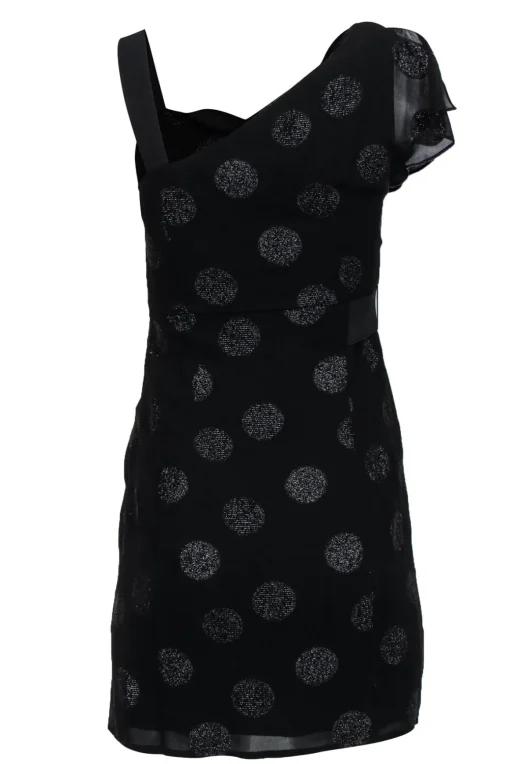 Nanette Lepore - Black Metallic Polka Dot Ruffled Sleeve Sheath Dress Sz 0