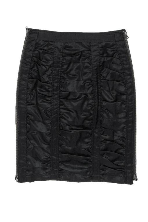 Nanette Lepore - Black Ruched Pencil Skirt w/ Double Zippers Sz 0