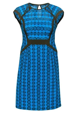Nanette Lepore - Bright Blue & Brown Lace Sheath Dress Sz 2