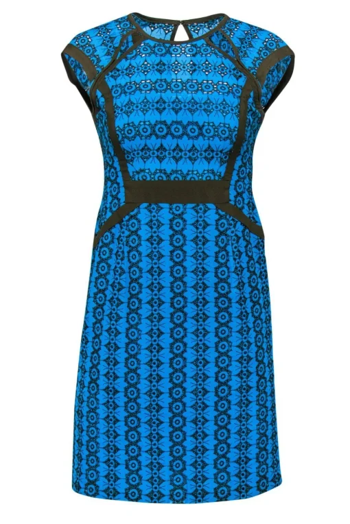 Nanette Lepore - Bright Blue & Brown Lace Sheath Dress Sz 2
