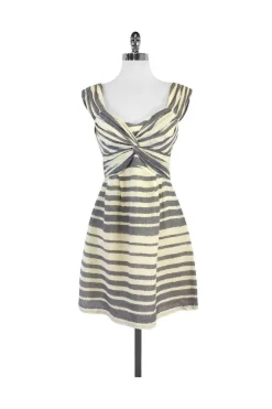 Nanette Lepore - Cream & Grey Striped Silk & Linen Dress Sz 4