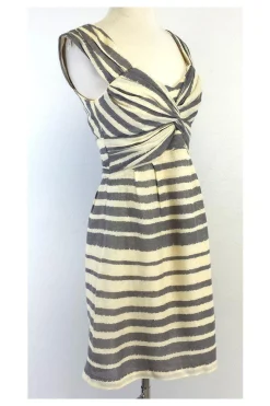 Nanette Lepore - Cream & Grey Striped Silk & Linen Dress Sz 4