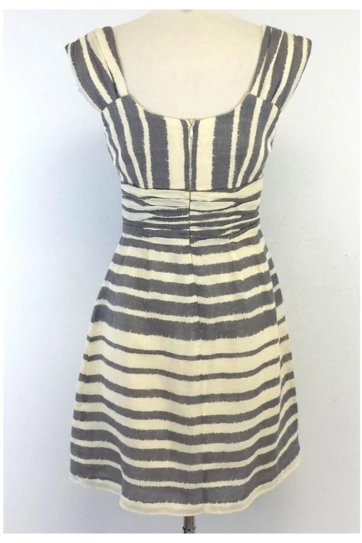 Nanette Lepore - Cream & Grey Striped Silk & Linen Dress Sz 4