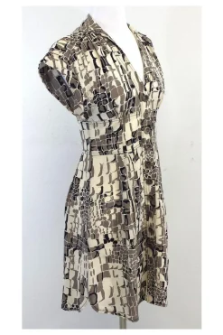 Nanette Lepore - Cream & Tan Print Button-Up Dress Sz 2