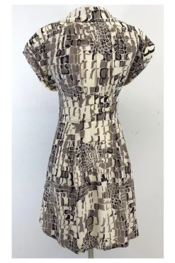 Nanette Lepore - Cream & Tan Print Button-Up Dress Sz 2