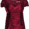 Nanette Lepore - Deep Red Ruched Cap Sleeve Silk Top Sz 6