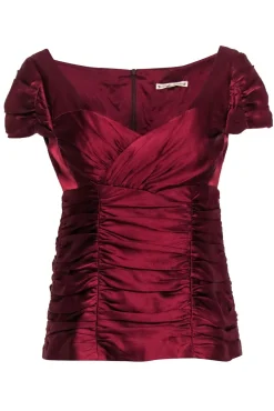 Nanette Lepore - Deep Red Ruched Cap Sleeve Silk Top Sz 6