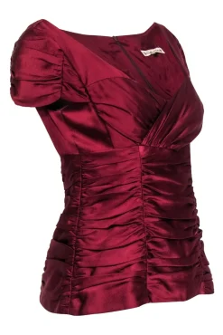 Nanette Lepore - Deep Red Ruched Cap Sleeve Silk Top Sz 6