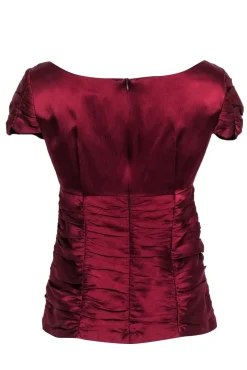 Nanette Lepore - Deep Red Ruched Cap Sleeve Silk Top Sz 6