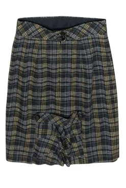 Nanette Lepore - Grey, Blue & Yellow Plaid Wool Pencil Skirt Sz 4