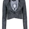 Nanette Lepore - Grey Cropped One Button Blazer w/ Collarless Leather Trim Sz 0