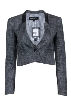Nanette Lepore - Grey Cropped One Button Blazer w/ Collarless Leather Trim Sz 0