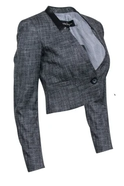 Nanette Lepore - Grey Cropped One Button Blazer w/ Collarless Leather Trim Sz 0