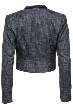 Nanette Lepore - Grey Cropped One Button Blazer w/ Collarless Leather Trim Sz 0