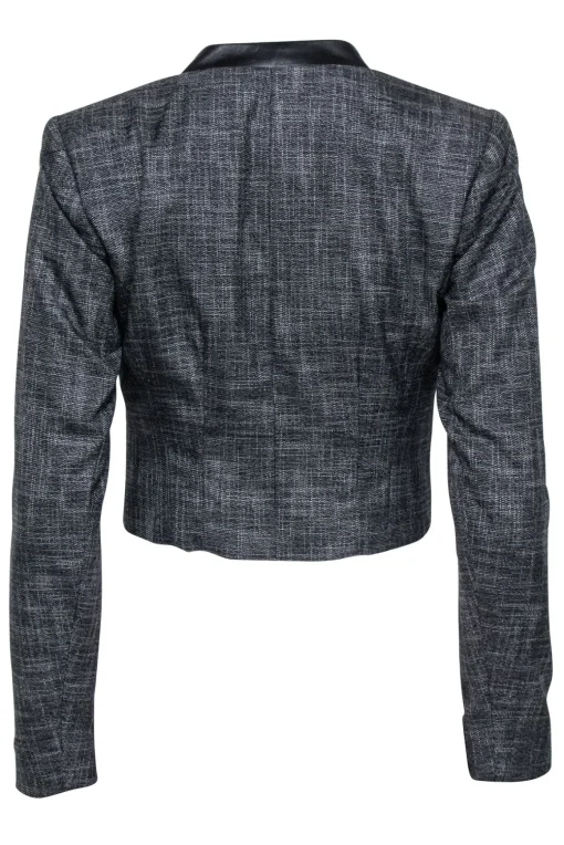 Nanette Lepore - Grey Cropped One Button Blazer w/ Collarless Leather Trim Sz 0