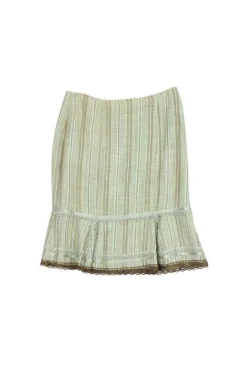 Nanette Lepore - Mint & Tan Striped Lace Trim Skirt Sz 0
