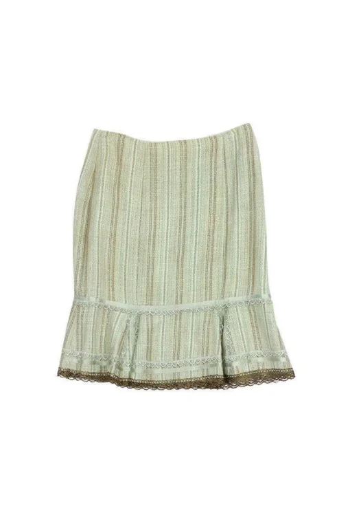 Nanette Lepore - Mint & Tan Striped Lace Trim Skirt Sz 0